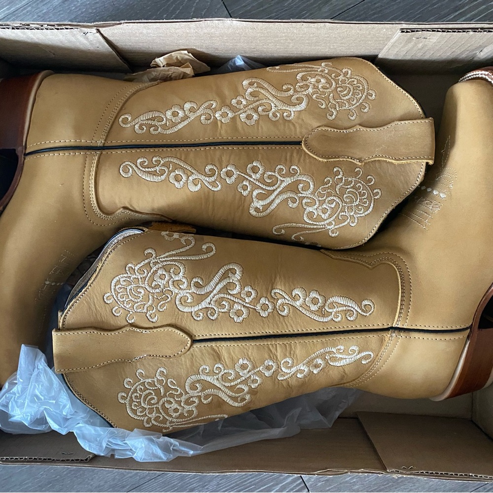 Embroidered Tan Western Boots